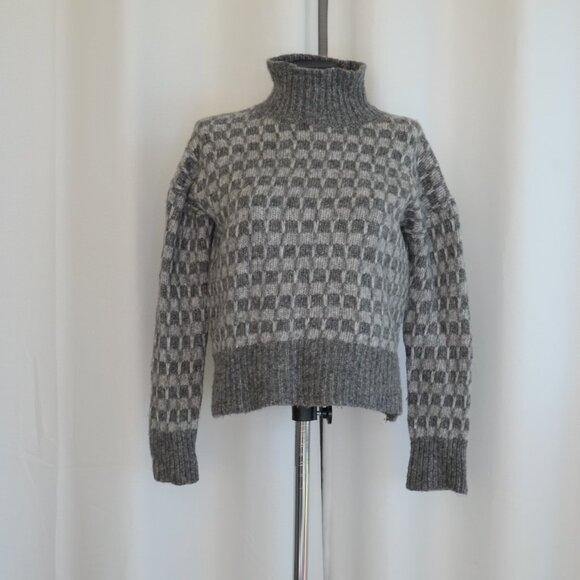 Everlane The Cloud Checkered Turtleneck Sweater Grey Sz S - Picture 2 of 6